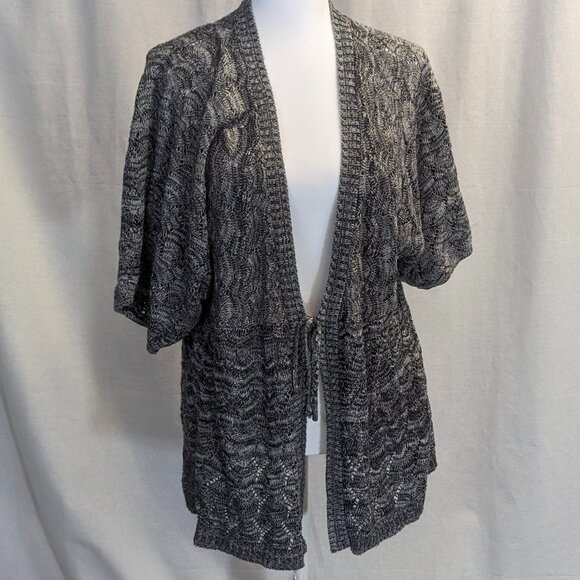 Venezia Small Open Cardigan with Tie Heathered Gray - Picture 1 of 10